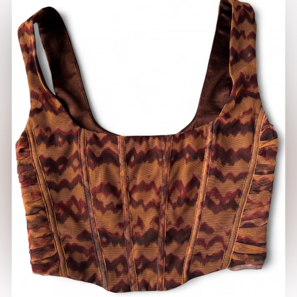 NWT Zara Womens Brown Tulle Corset Bustier Party Summer Top Small - Picture 6 of 13